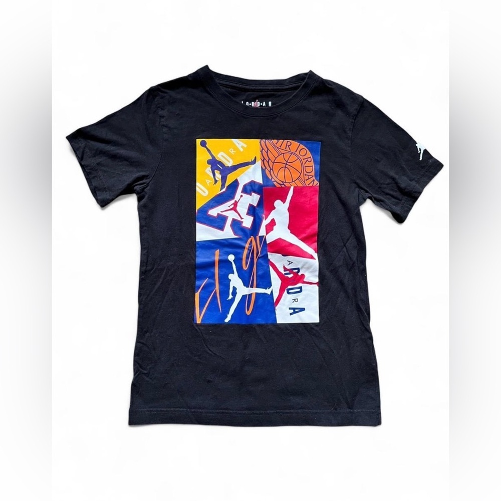 Jordan Boys Black T-Shirt with Red Logo Size Medium